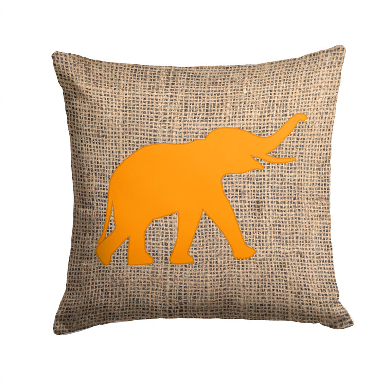 Coussin décoratif intérieur/extérieur éléphant, H 14 po x l 14 po x P 4 po, Orange