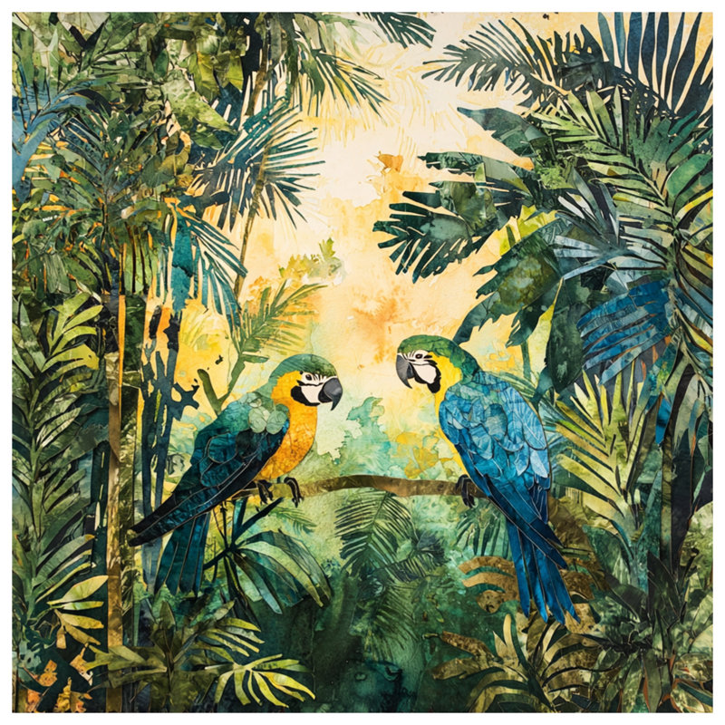 Coussins décoratifs Tropical Parrots In Jungle, 16 po x 16 po