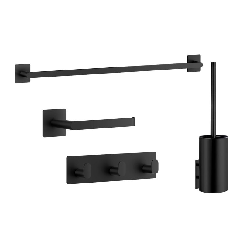 3M Self-Adhesive 4-Piece Bath Hardware Set With 24 In. Towel Bar, Toilet Paper Holder, Triple Hook & Toilet Brush. Peel N' Stick.