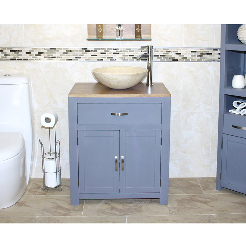 Don 700mm Single Bathroom Vanity with Vessel Basin, Cream Marble Basin, White