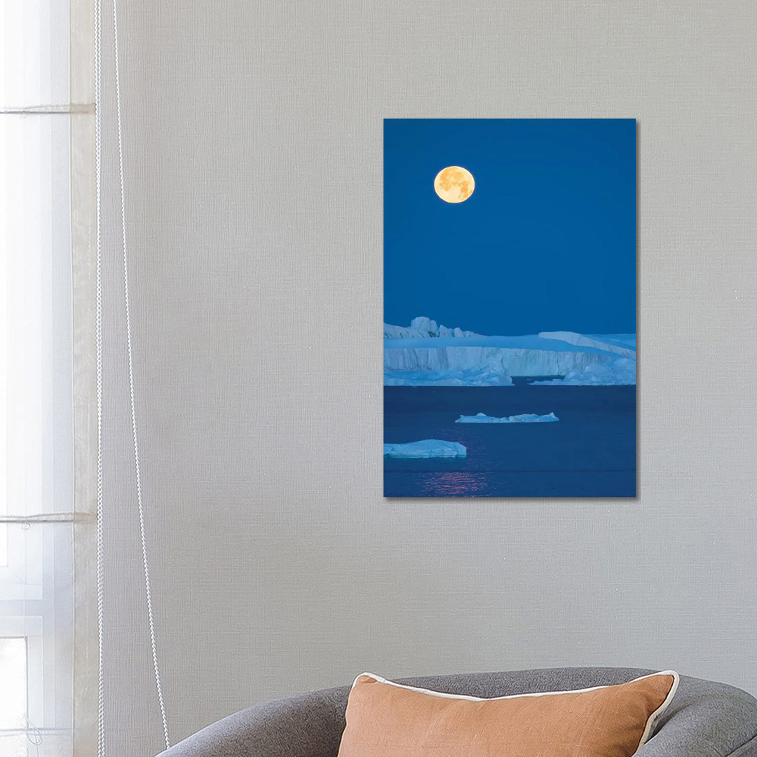 Full Moon. Ilulissat Icefjord Also Called Kangia Or Ilulissat Kangerlua At Disko Bay by Martin Zwick - Wrapped Canvas Print