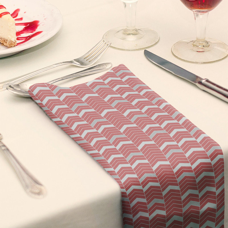 Stephenie Cotton Chevron Square Napkin, Red/White, Cotton Twill, 0.1" H x 10" W x 10" D
