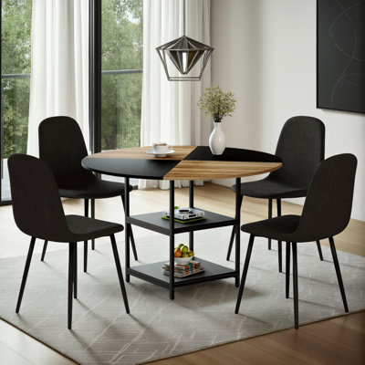 Table & 4 Chairs Set, Double-layer Storage, 47.3"