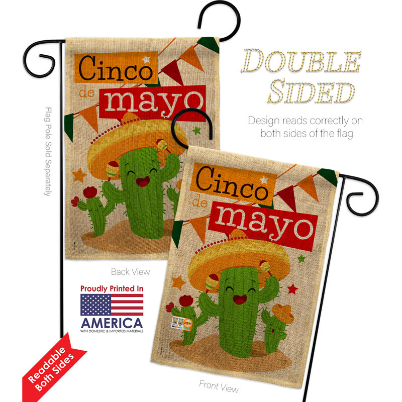 Cactus fiesta cinco de mayo, impression sur le sud-ouest 2 côtés en toile jute 18,5 x 13 po drapeau de jardin