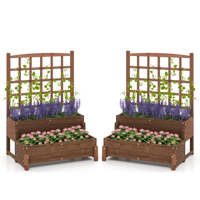 2PCS Raised Garden Bed w/Trellis Drainage Holes Legs Twisting Rope for Backyard