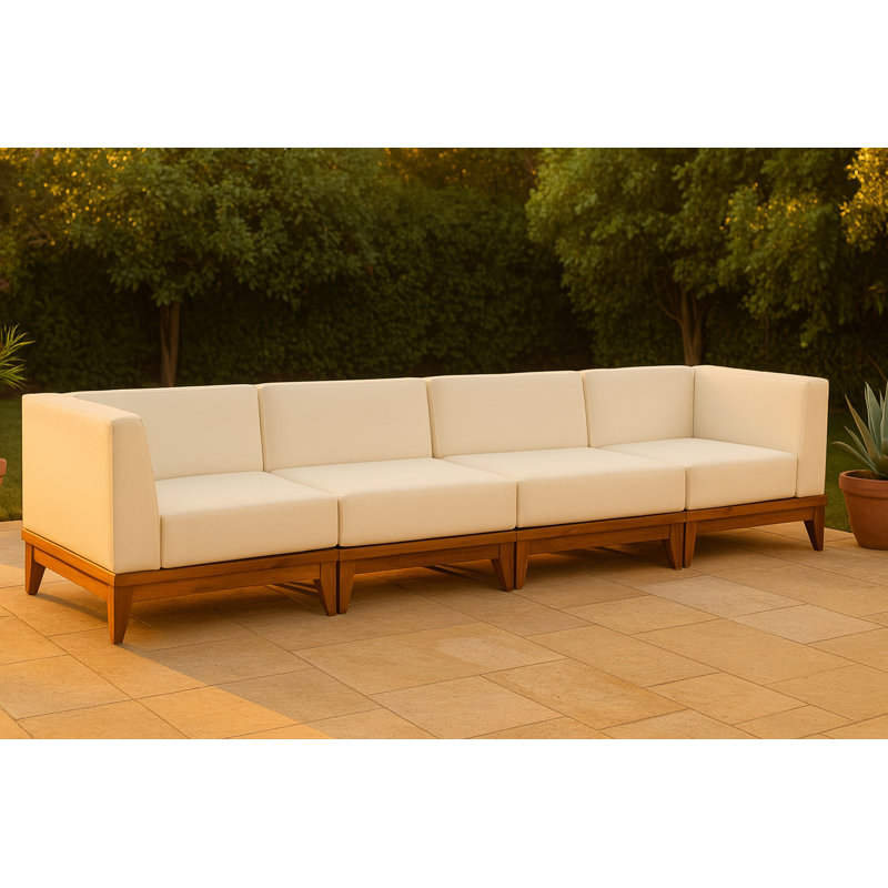 Cohbert 131'' Wide Acacia Patio Sofa with Cushions
