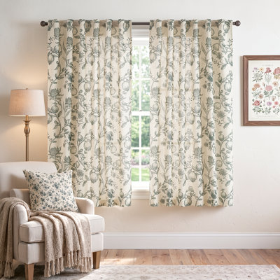 Nathnael Linen Blend Toile Semi-Sheer Curtain Panel Pair 