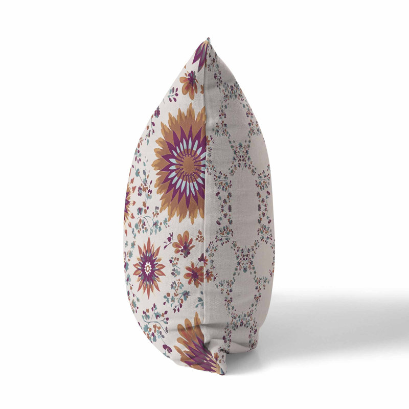 Indoor / Outdoor Square Cushion, 46cm H x 46cm W, Purple/Coffee Floral/Geometric