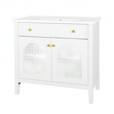 Armoire de salle de bain 35,6 pouces avec éclairage activé par le mouvement et beaucoup de rangement, conception de style antique pour les salles de bain modernes