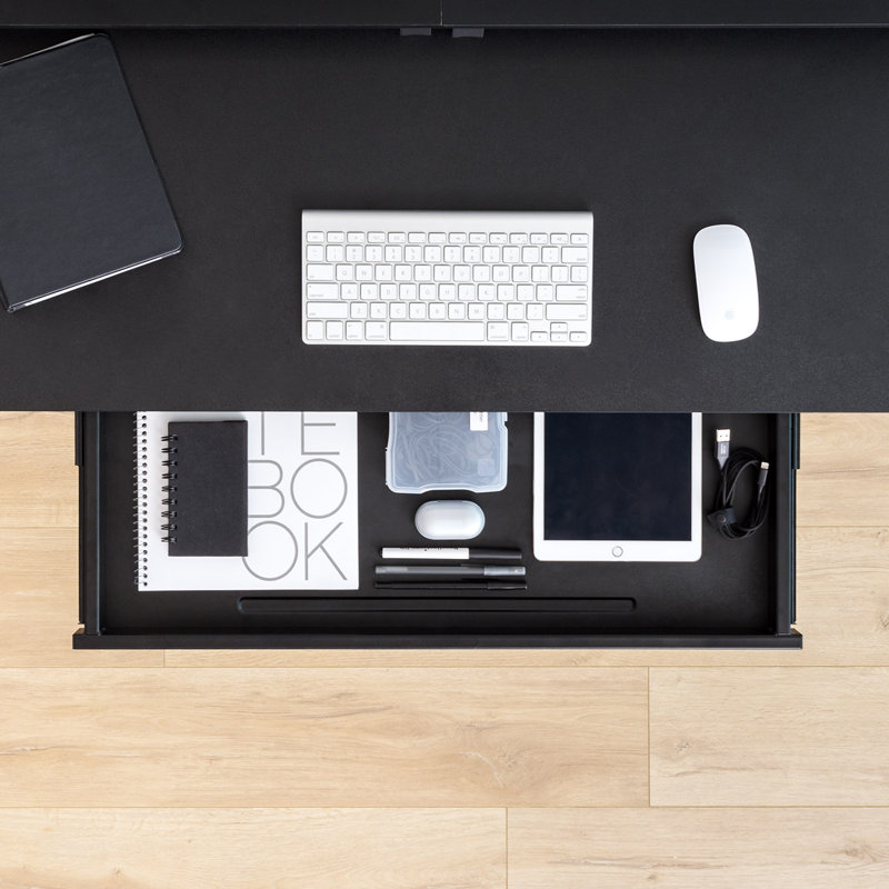 Black Adjustable Glass Top Standing Desk with USB Port