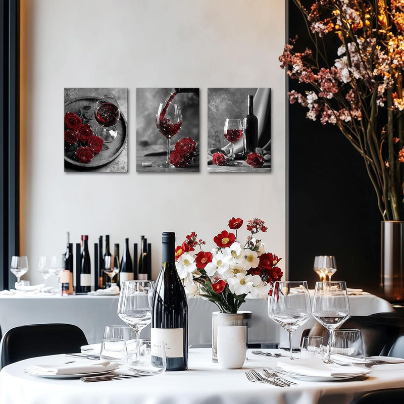 3 Piece Wrapped Canvas Wall Art, Red