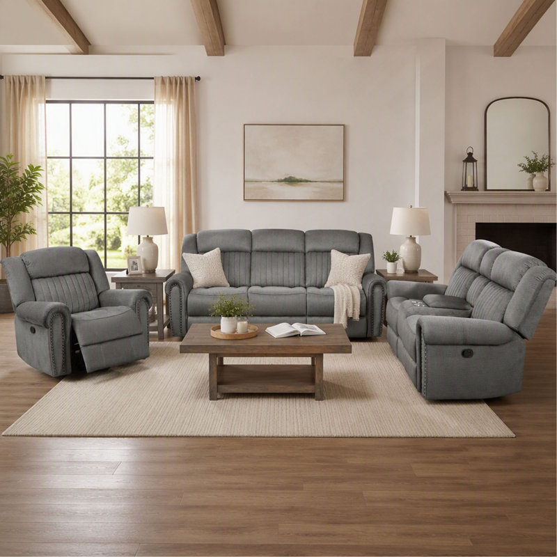 Canapé inclinable double en microfibre pour un confort optimal dans le salon, 89" W, Charcoal Fabric