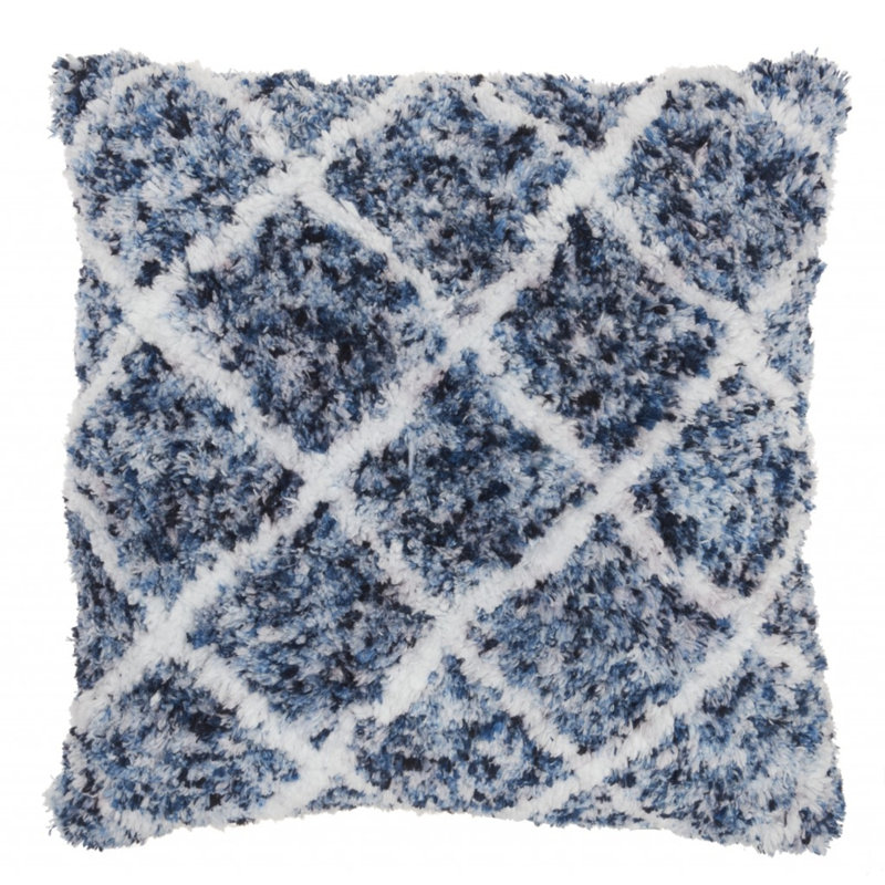 24" Diamond Faux Fur Throw Pillow, Royal Blue/White