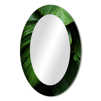 Palm Leaves Serenity - Green Tropical Oval Wall Mirror