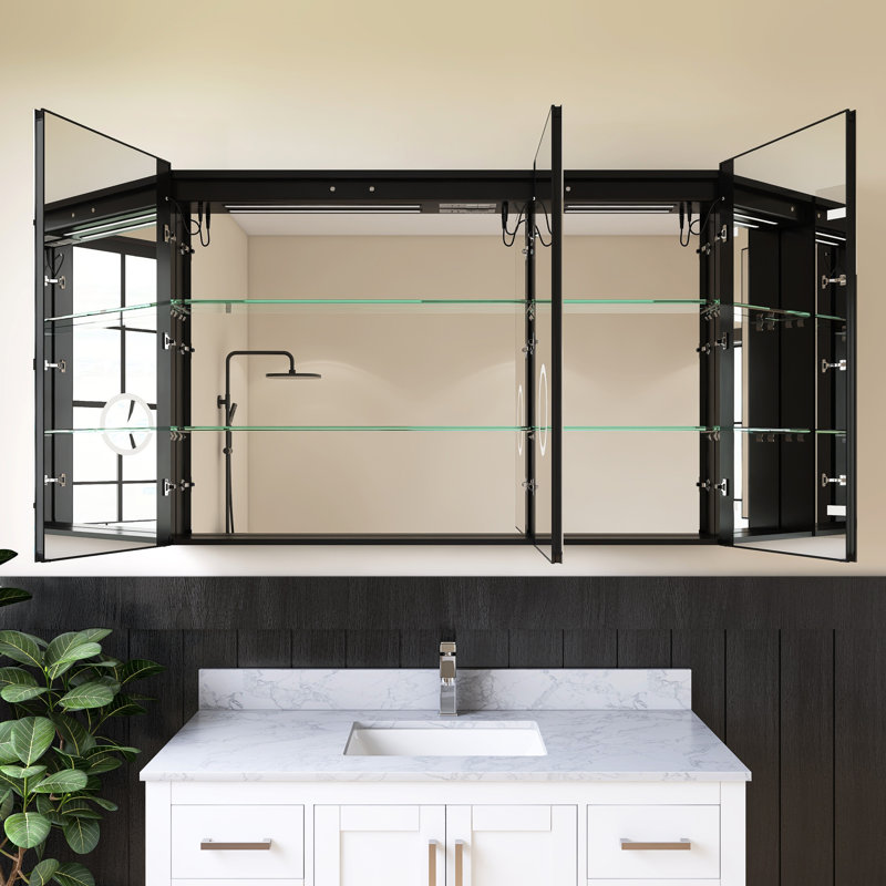 Armoire à pharmacie avec miroir et désembueur 54 po x 36 po Medunjess, H 35,91 po x l 53,7 po x P 5,31 po