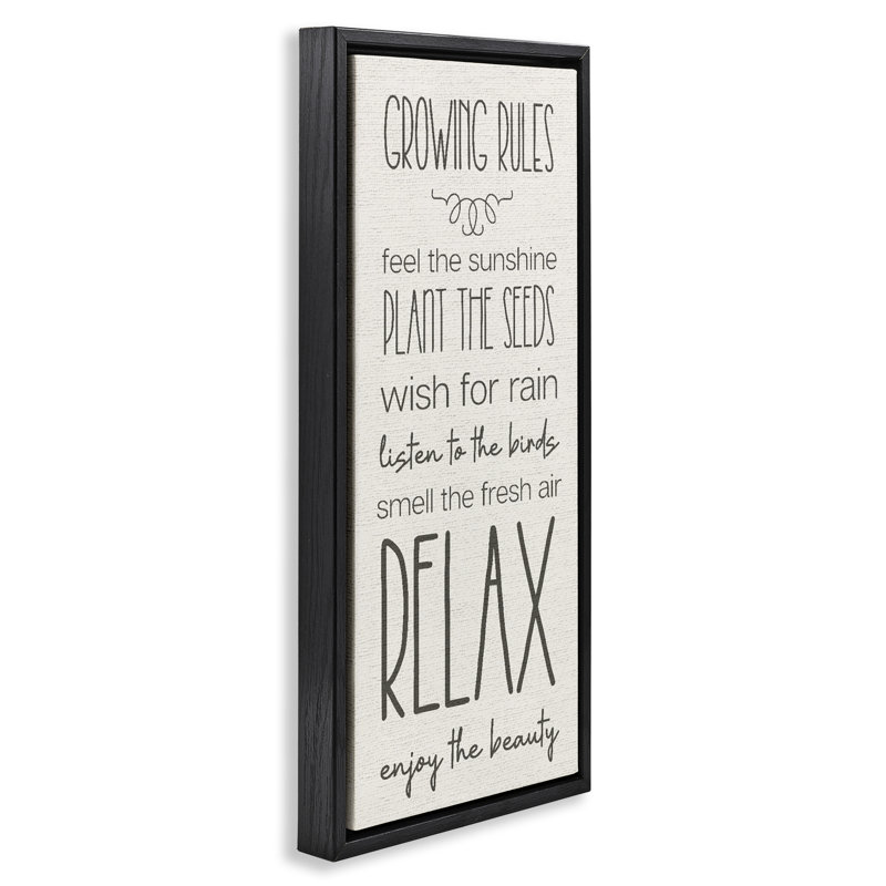 Cadre flottant Serene Gardening Rules, design par Lil 'Rue, H 25 po x l 11 po, Cadre flottant noir de jais
