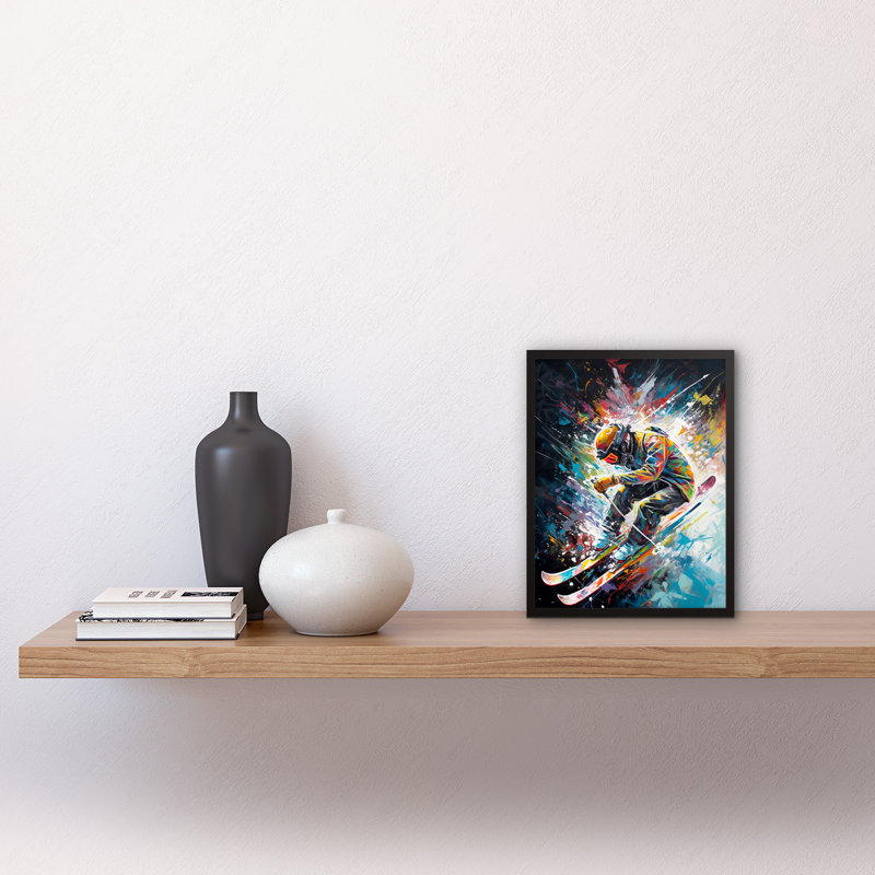 Luerene Skier Skiing Vibrant Splatter Motion - Single Picture Frame Print