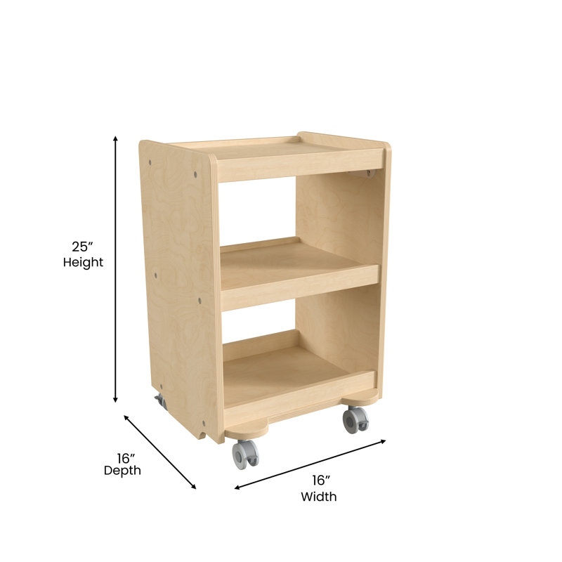 Natural Birch Plywood Mobile Utility Cart with 3 Shelves