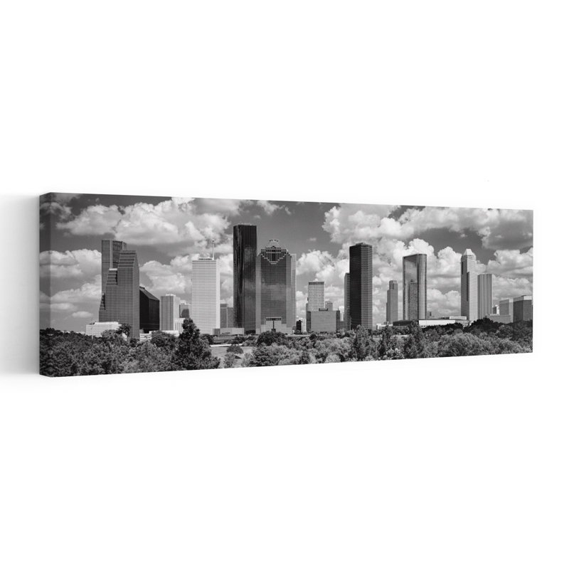 Gratte-ciel dans une ville, Houston, Texas, États-Unis, art abstrait moderne, art mural de la ville, H 16 po x l 48 po