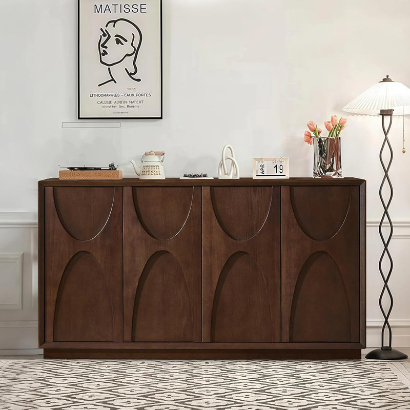 Buffet 4 portes style campagne Mid-Century avec tablette réglable - noyer