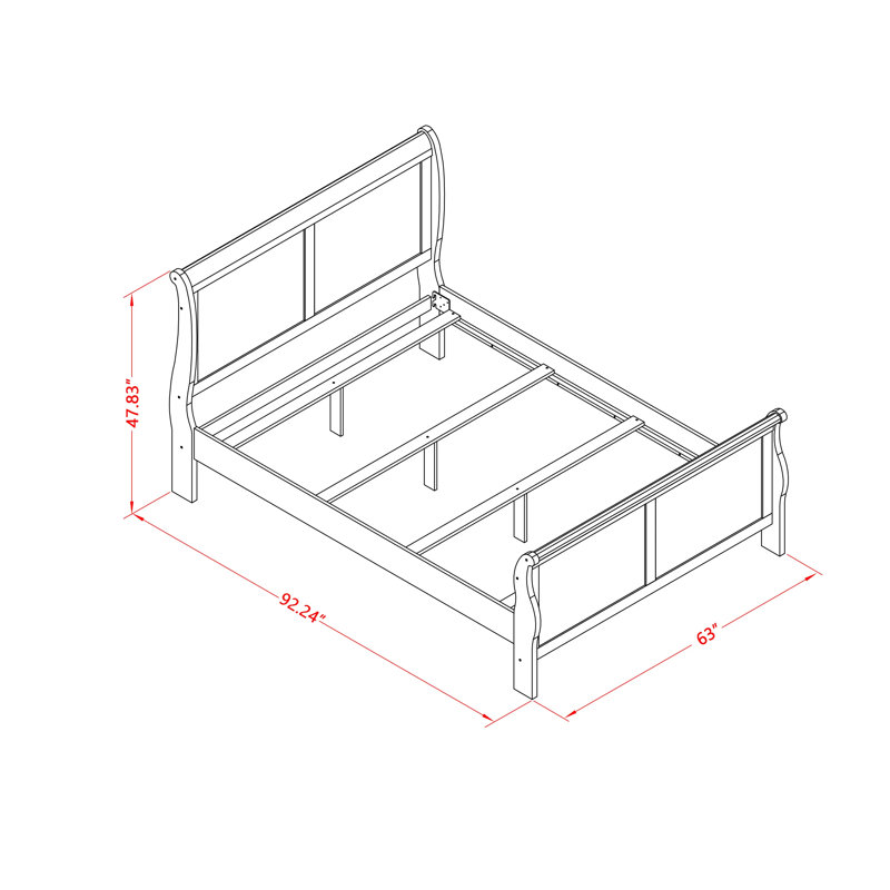 Ensemble de chambre à coucher 3 pièces, cadre de lit grand et 2 tables de chevet, finition noyer antique