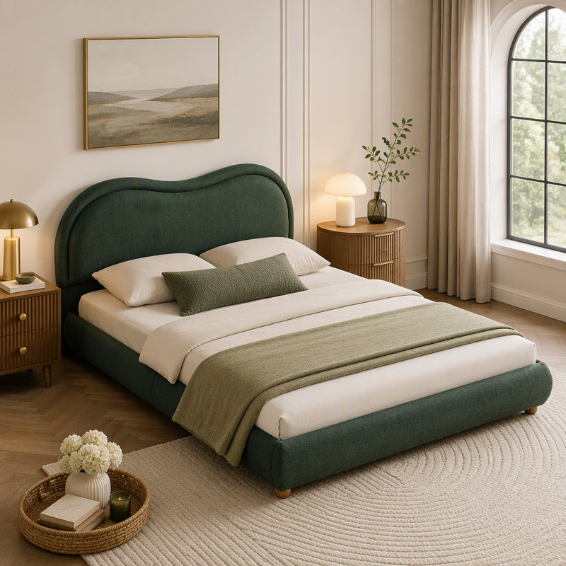Lit plateforme tapissier, Grand lit, Olive Green