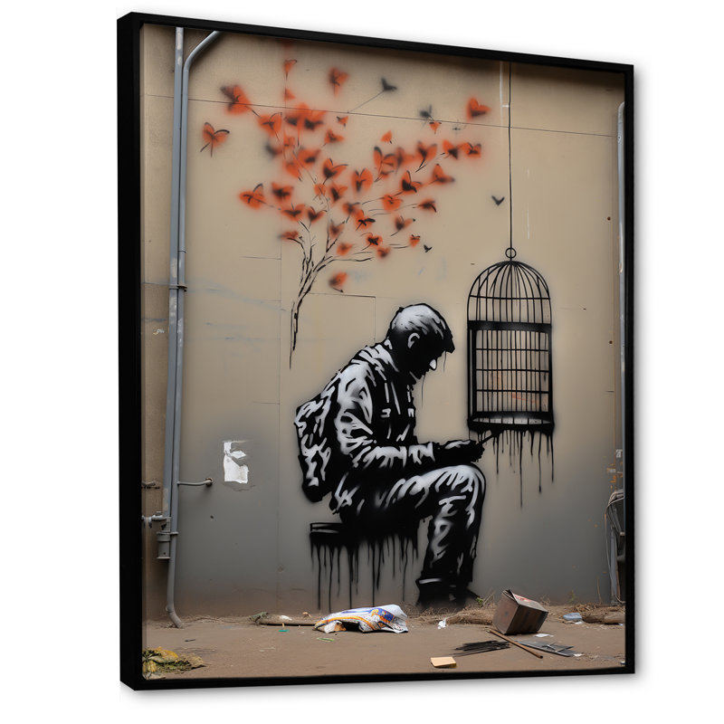 «Black Urban Solitude Pop Street Art III», art mural Pop Art, Cadre flottant noir, H 44 po x l 34 po