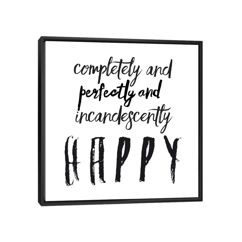« happy », reproduction sur toile, H 18 po x l 18 po x P 1,5 po, Toile avec cadre noir, Pas de tapis