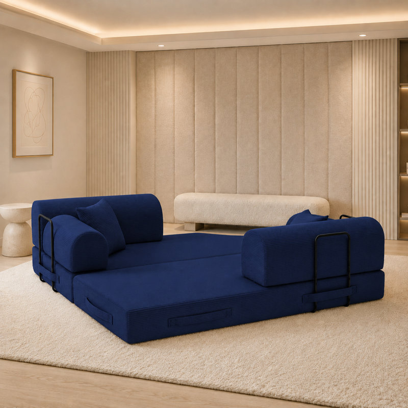 Canapé-lit polyvalent en velours côtelé avec lit de jour pour salon, chambre à coucher et studio, Corduroy of Blue