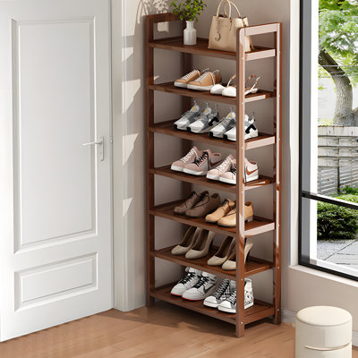 Range-chaussures d'entrée en bambou, rangement à chaussures multicouche anti-poussière pour la maison et le dortoir, design compact, couleur thé