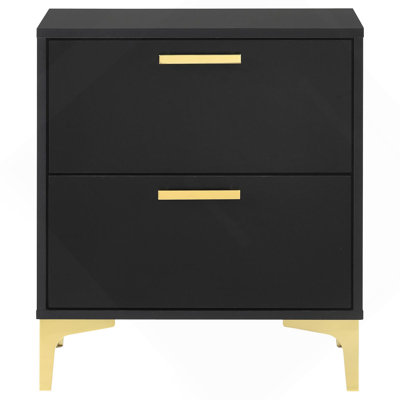 Black  2-Drawer Rectangular Nightstand