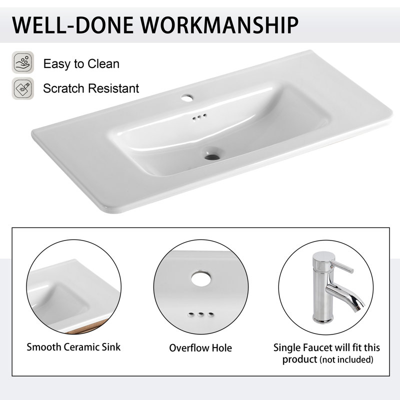 40'' Freestanding Single Bathroom Vanity With Ceramic Vanity Top, 40"