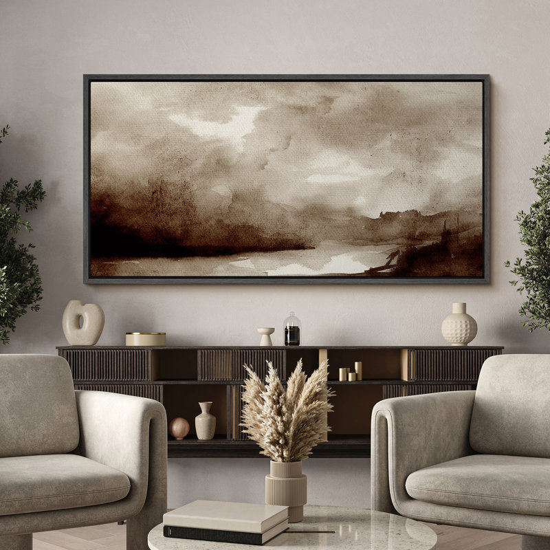 Moody Landscape, sépia, art moderne, H 30 po x l 60 po, Noir, noir, noir, noir