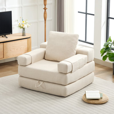 Fauteuil d'appoint pliable en lin tissé 37 po avec accoudoirs détachables Crowe