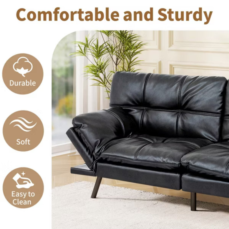 Convertible Futon Sofa Bed: Memory Foam Couch With Adjustable  Armrests & Backrest For Living Room, Office And Apartment - Easy Assembly