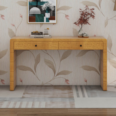 Console courbée avec rangement, table de hall d'entrée en bois avec 2 tiroirs, table de ferme