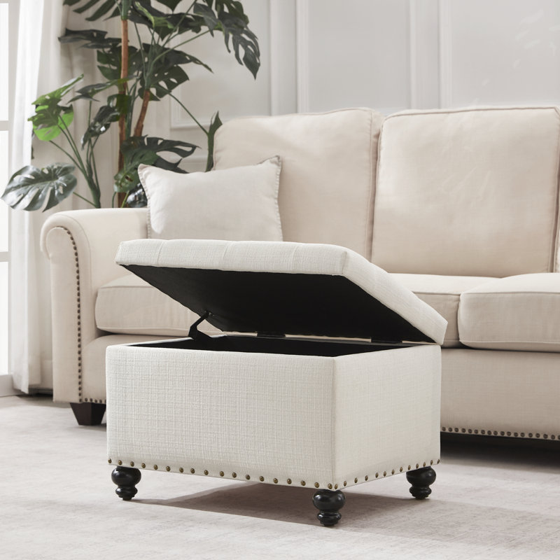 Repose-pieds rectangulaire avec rangement Dhiren, Beige Jensen Performance