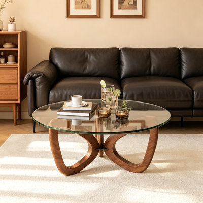 Tempered Glass Top Solid Wood Coffee Table