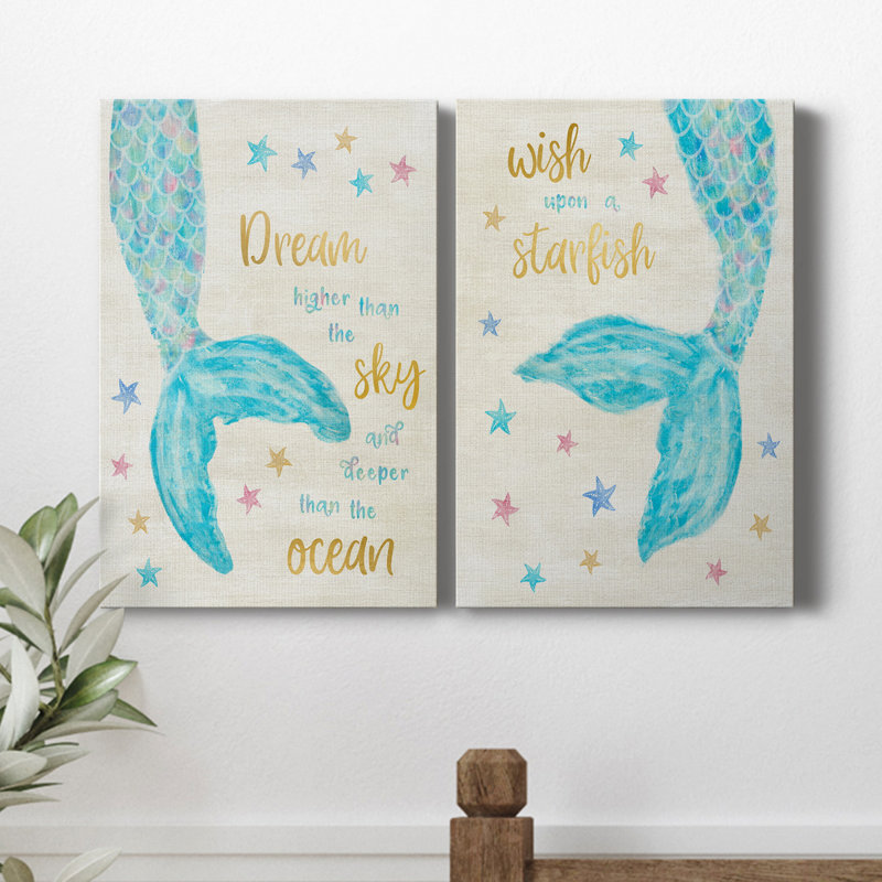 Mermaid Dream - ensemble d'art textuel sur toile tendue 2 pièces, H 18 po x l 24 po x P 1 po