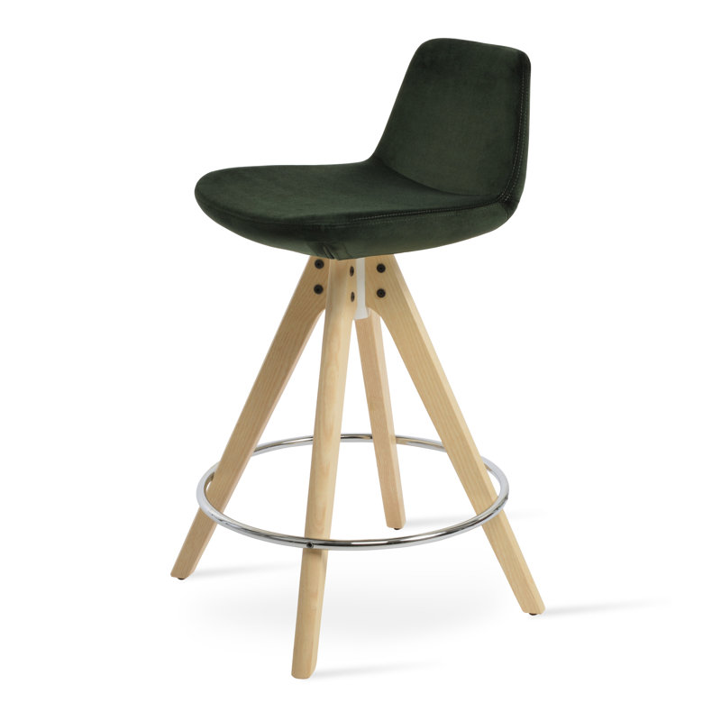 Tabouret de bar et de comptoir pivotant Pera Pyramid, Brun clair, Vert foncé
