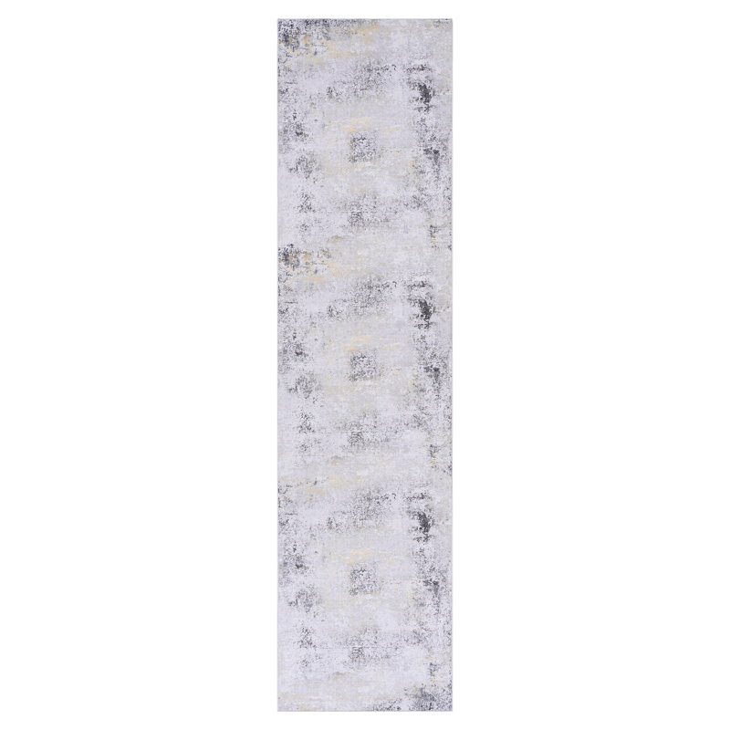 Tapis non délestable pour salle à manger - Lavable à la machine, doux, charmant (gris / or, 2 pi 6 po x 10 pi pliable, design classique