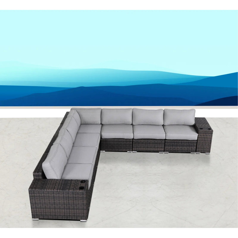 Canapé modulaire d'extérieur avec coussins gris, sans assemblage, structure en aluminium à grande capacité, mélange de polypropylène résistant aux intempéries, ajustement sécuritaire de 15 ajustements requis, structure robuste, tissu, accessoire