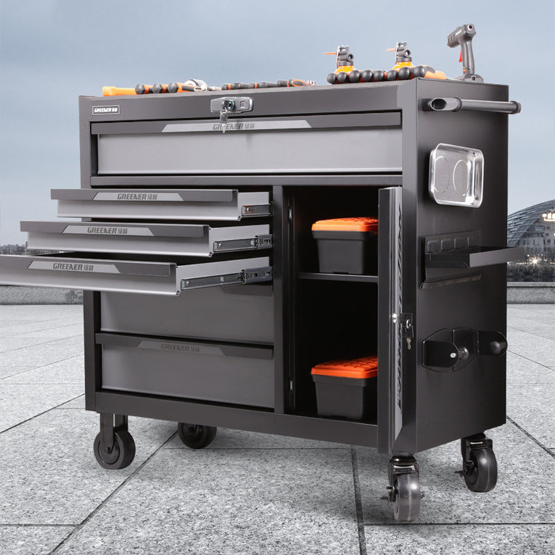 Plouffe 40.9'' W Steel Bottom Rollaway Chest with Wheels, Grey/Black