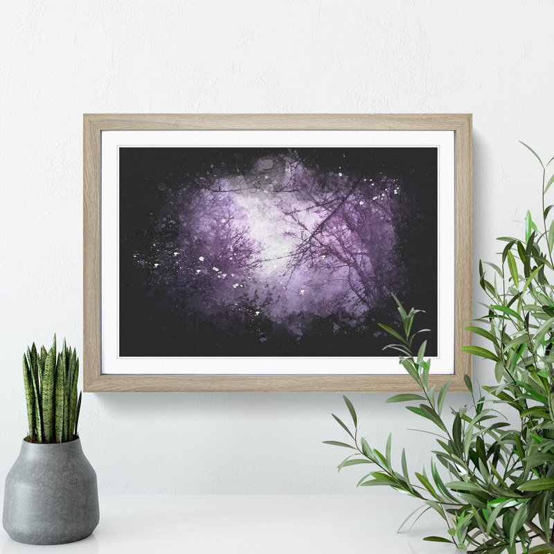 Purple Sky Behind The Winter Trees Paint Splash - Picture Frame Graphic Art, 45cm H x 63cm W x 2cm D, Oak Framed