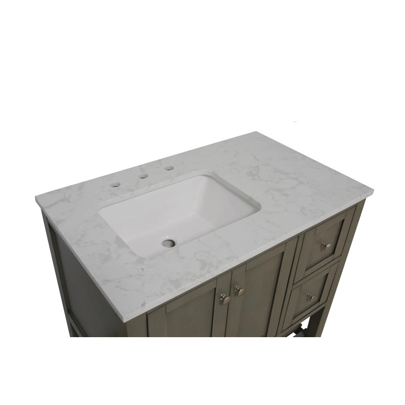 Ensemble de meuble-lavabo simple 36 po Binne, Marbre de Carrare, Bleu royal