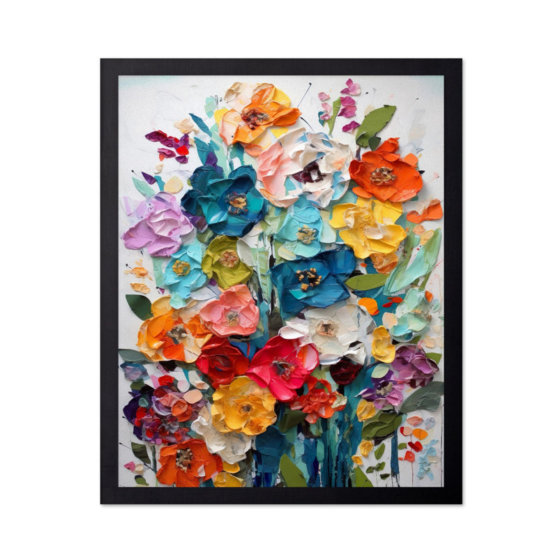Aquarelle fleurs sauvages, Cadre noir, Affiche, H 08 po x l 10 po