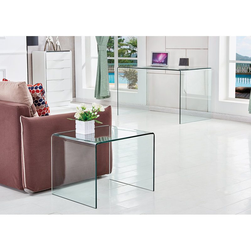 Transparent End Table,Tempered Clear Bent Glass Sidetable