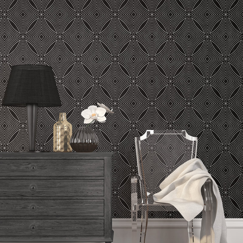 Robbin 10m x 53cm Textured Metallic Finish Non-pasted Wallpaper Roll, Black/ Silver