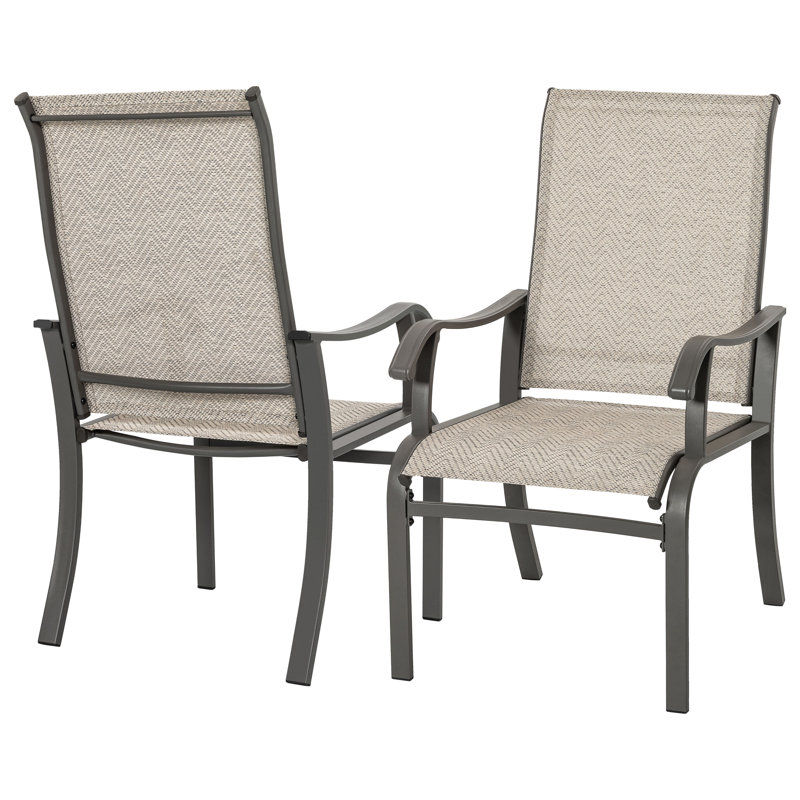 Outdoor 2-piece PVC-coated polyester Dining Chairs With Ergonomic Design, Beige