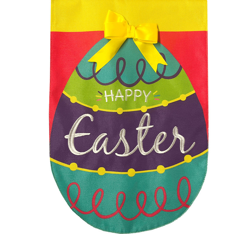 Happy Easter Egg House Flag, Red/Green/Yellow Easter